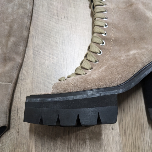 YES Dashawn Tan Lace Up platform Knee High Boots - Picture 9 of 11